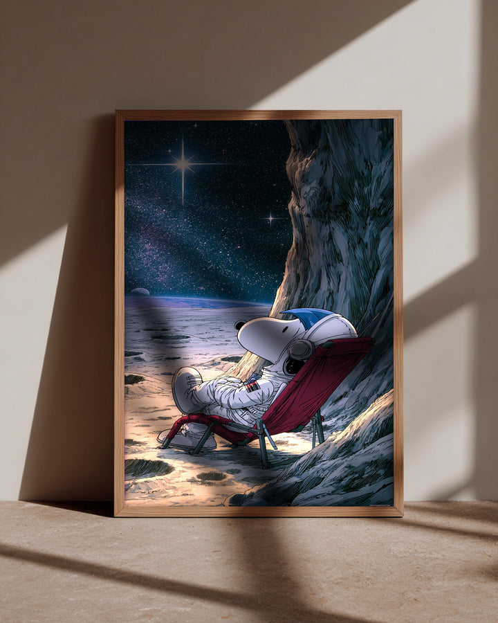 Retro Wall Art, Cartoon Astronaut Moon Print, Dark Academia