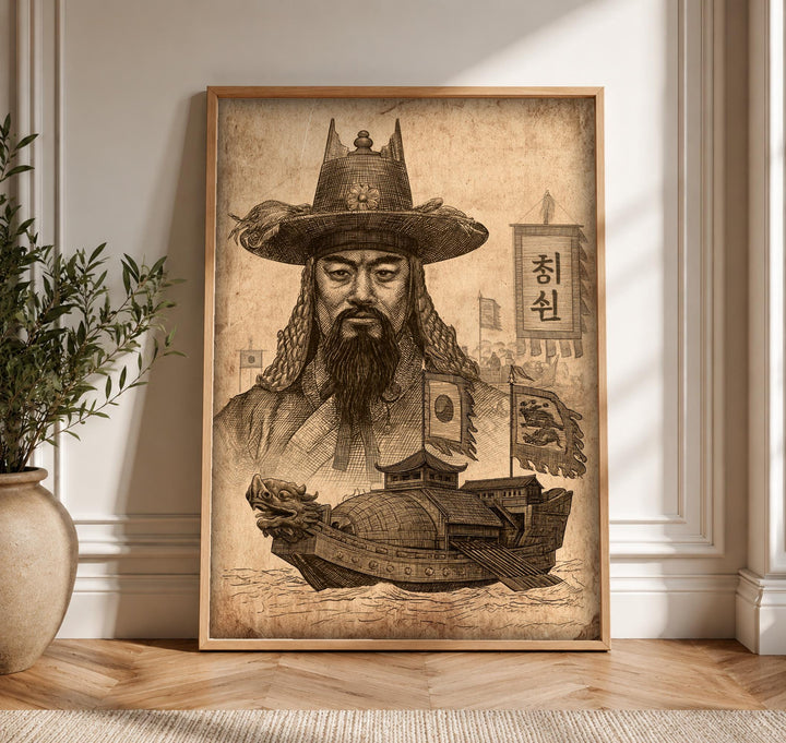 Korean Admiral Print, Yi Sun-sin Turtle Ship, Nautical Wall Art