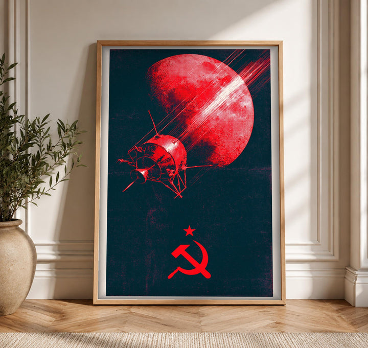 Soviet Space Race Wall Art, Cold War Propaganda Poster