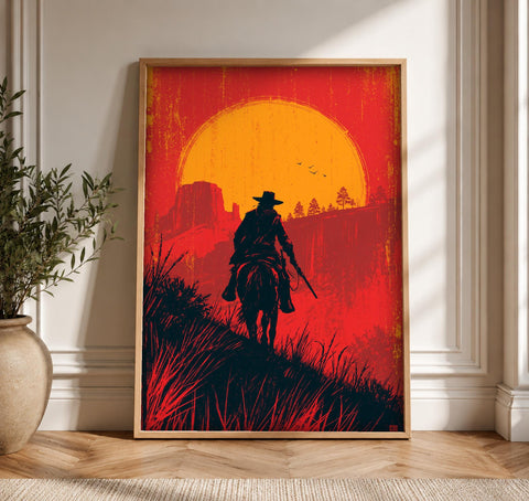 Americana Decor, Wild West Cowboy Silhouette, Historical Poster