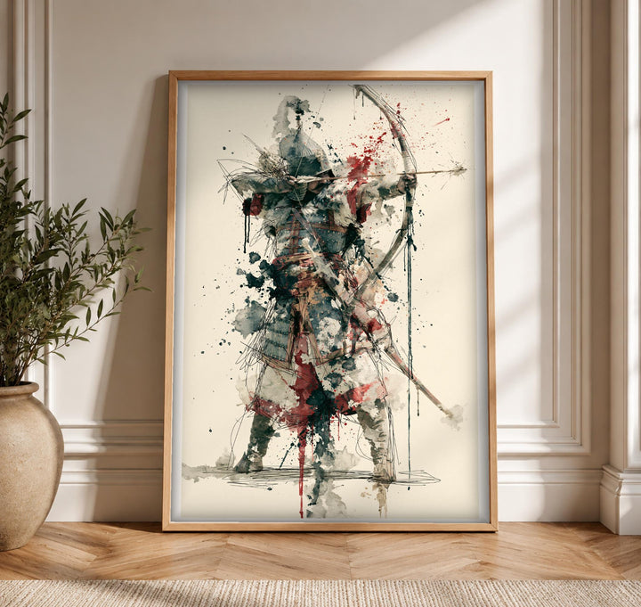 Samurai Archer Art, Japanese Warrior Watercolor Print