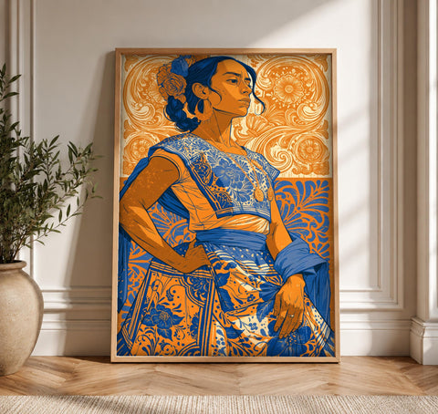 Mexican Folk Art, Indigenous Woman Talavera Print