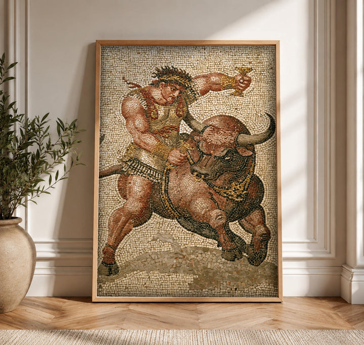 Pompeii Art, Hercules Cretan Bull Mosaic, Man Cave
