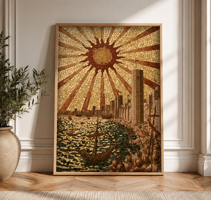 Ancient Naval Art, Roman Empire Mosaic Print, Battle Scene