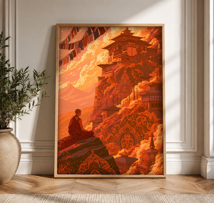 Buddhist monastery art, Himalayan Temple Print, Meditation Decor