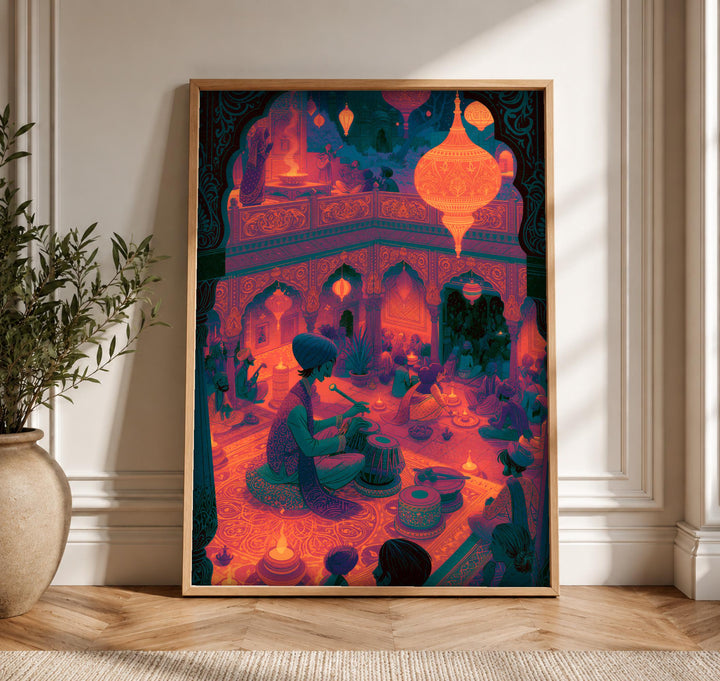 Mughal Court Art, Indian Tabla Musician Print, Cultural Decor