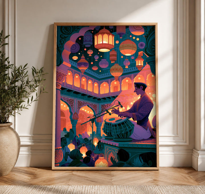 Indian Classical Music, Mughal Court Tabla Print, Vibrant Wall Art