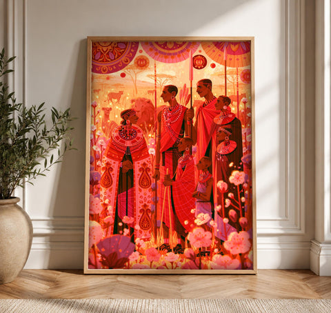 African Wall Art, Maasai Warriors Savanna, Cultural Decor