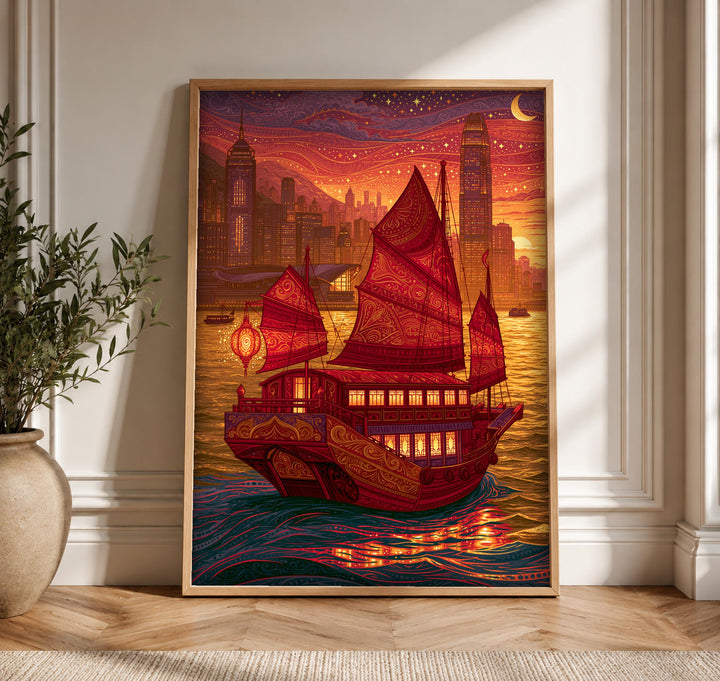 Chinese Junk Ship Art, Hong Kong Harbour Print