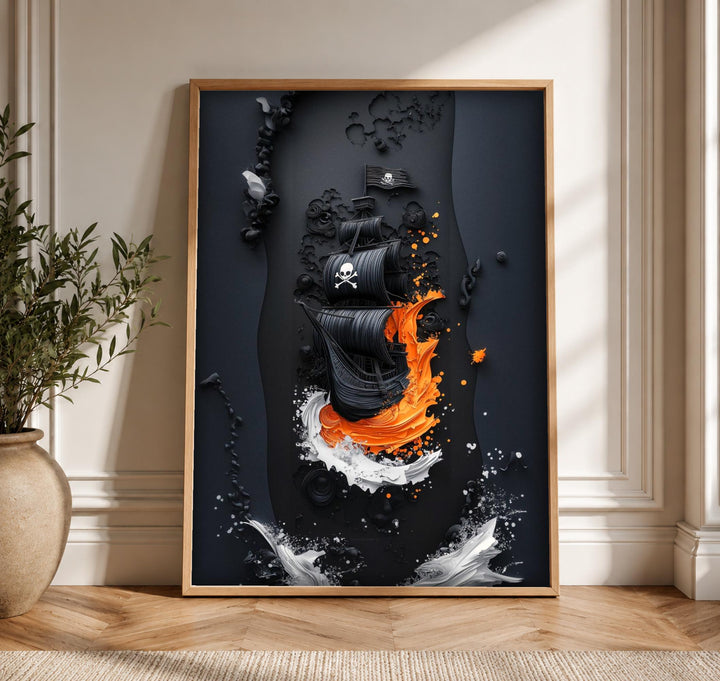 Pirate Ship Wall Art, Jolly Roger Galleon Print, Nautical Wall Decor