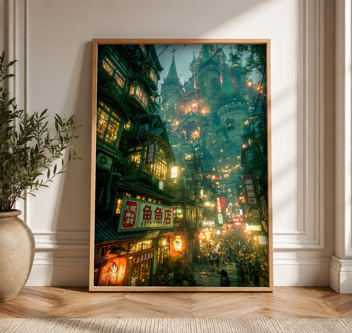 Tokyo Poster, Gothic Castle Fantasy District, Dark Wall Art