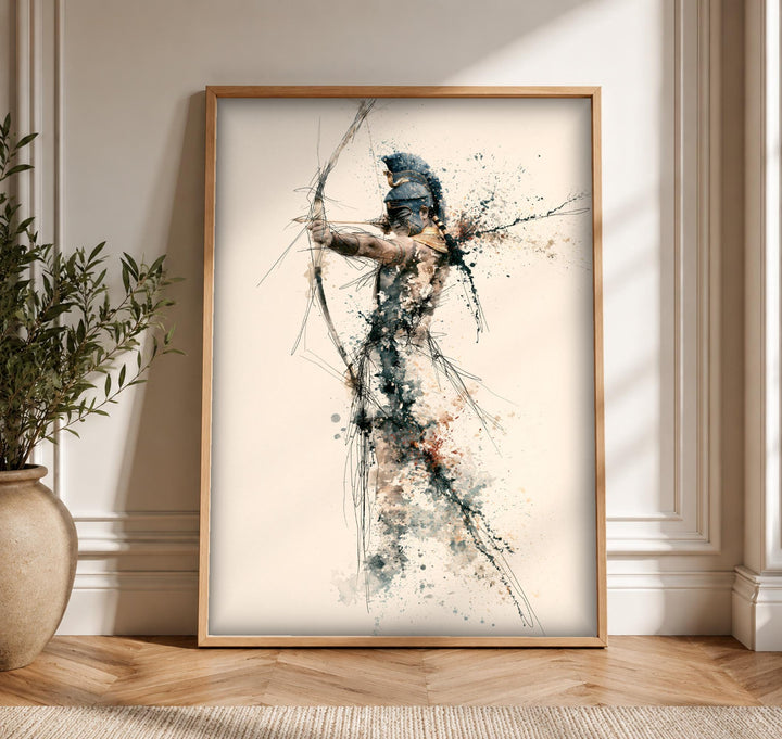 Ancient Greek Art, Spartan Archer Poster, Watercolor Warrior