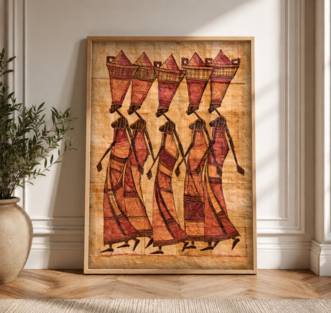 African Wall Art, Women Procession Folk Print