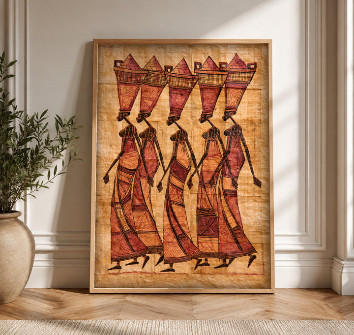 African Wall Art, Women Procession Folk Print