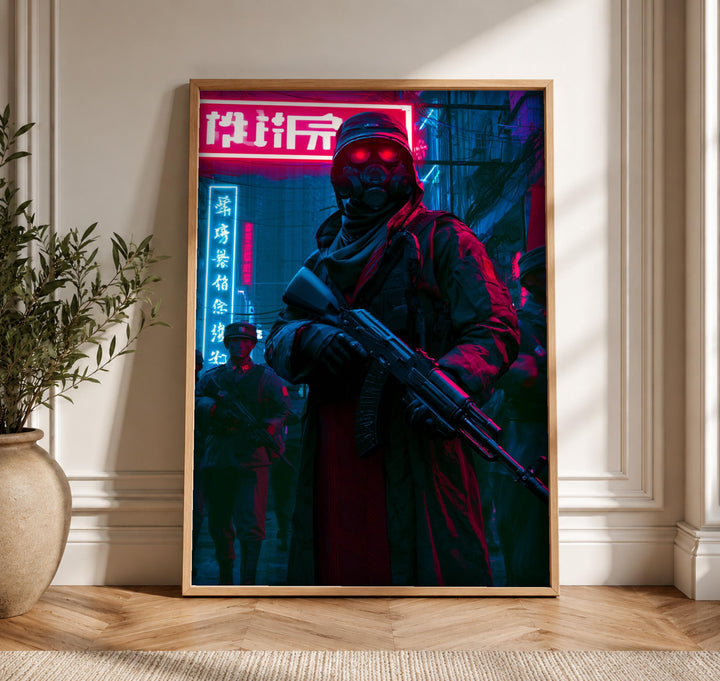 Hypebeast Decor, Cyberpunk Warrior Poster, Dark Fantasy Urban Soldier