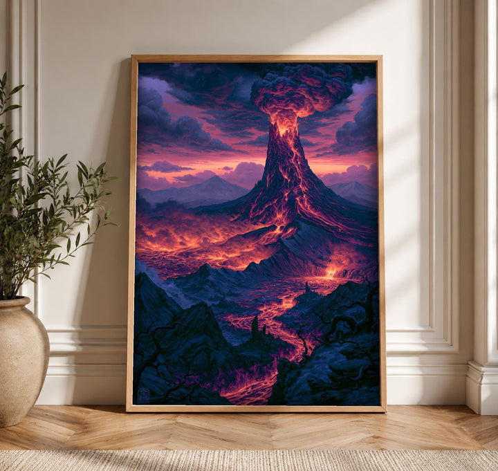 Volcanic Eruption Art, Ancient Catastrophe Lava Print