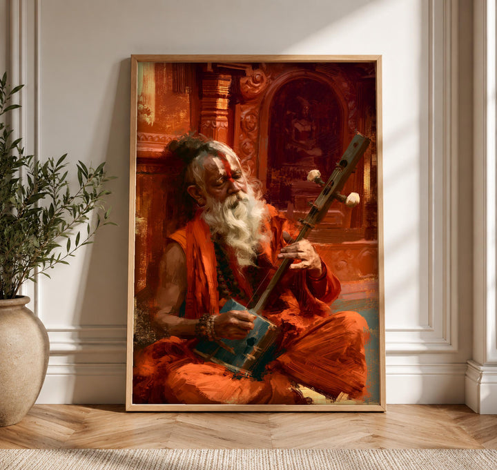 Spiritual Wall Art, Hindu Sadhu Painting, Indian Temple Decor