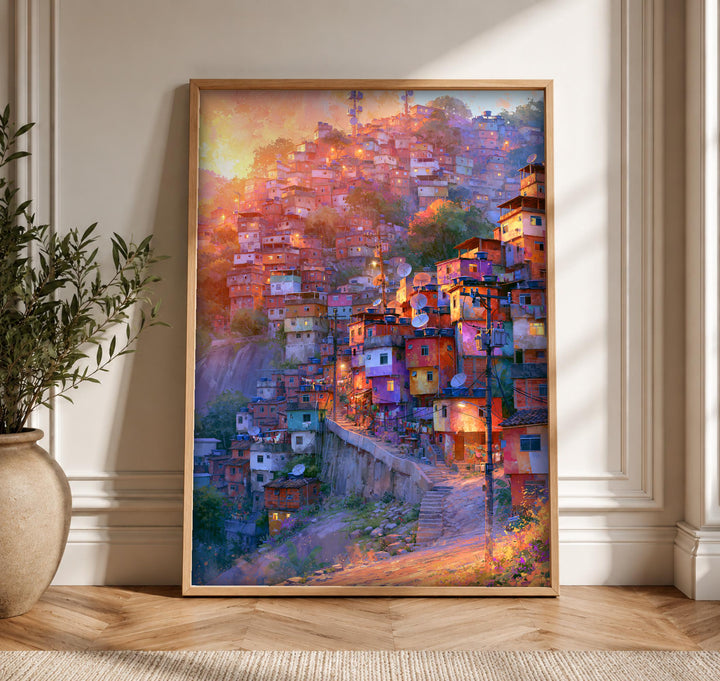 Favela City Art, Rio De Janeiro Hillside Print, Vibrant Cultural Decor