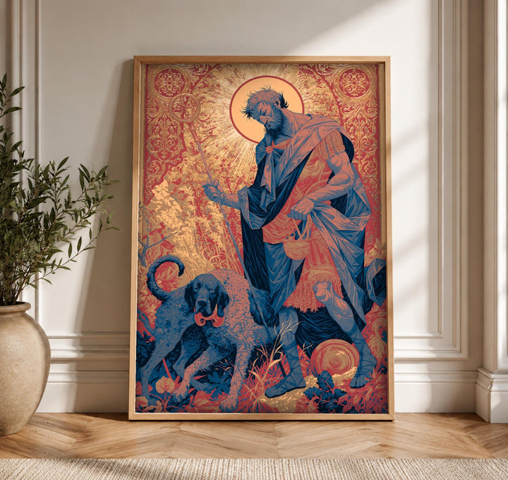 Christian Wall Art, Saint Roch Icon, Medieval Catholic Pilgrim