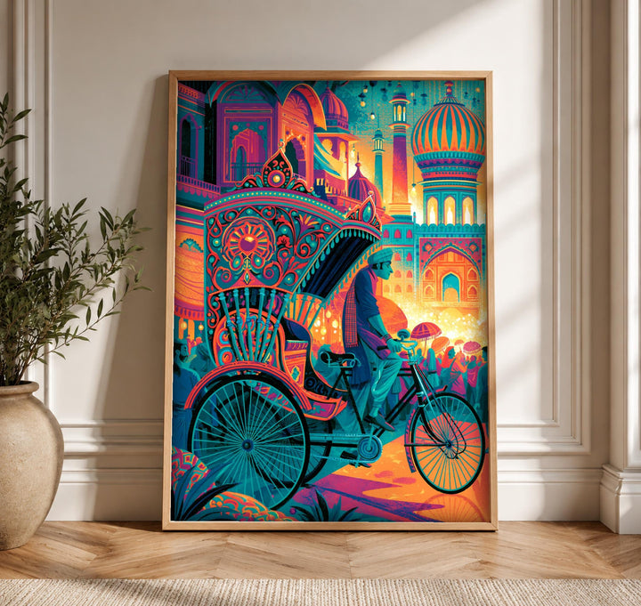 Mughal Empire Art, Old Delhi Rickshaw Print, Indian Decor