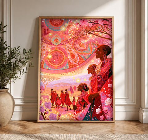 African Wall Art, Maasai Community Celebration, Indian Decor