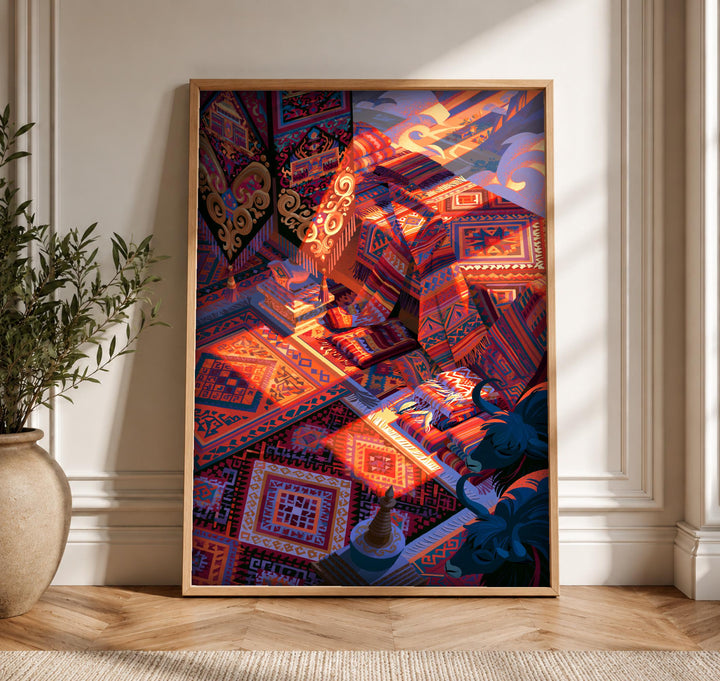 Ottoman Carpet Art, Silk Road Bazaar Print, Islamic Decor