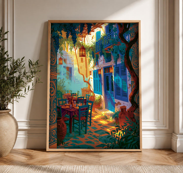 Ancient Greece Wall Art, Aegean Courtyard Scene, Cultural Decor