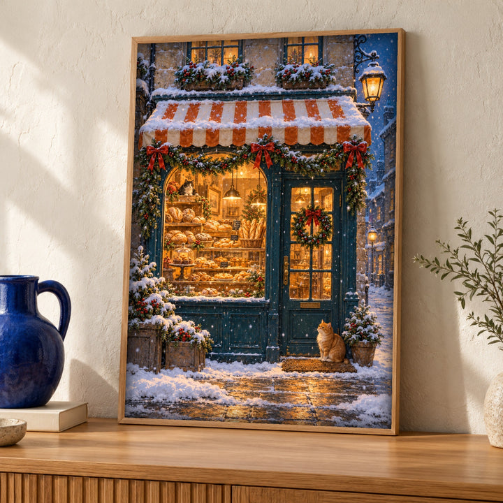 Christmas wall art, Snowy bakery, Winter kitchen decor