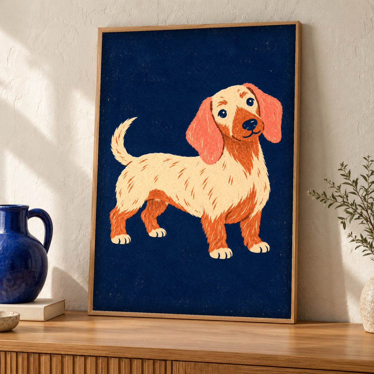 Dog Wall Art — Dachshund Illustration — Framed room mockup