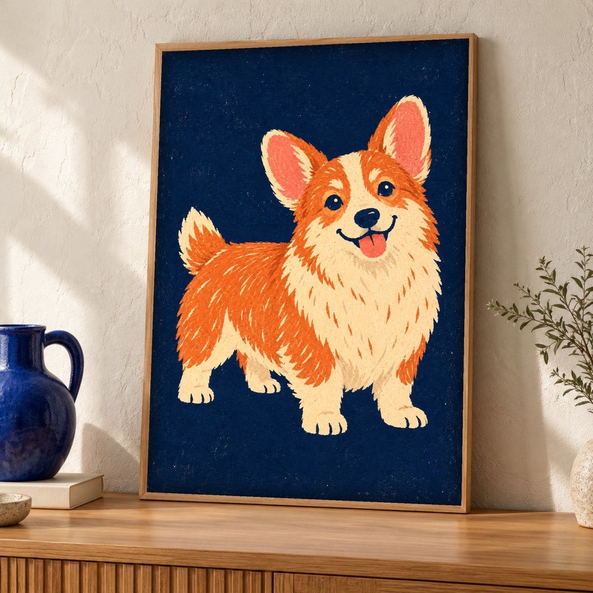 Dog wall art — Welsh Corgi — Framed room mockup
