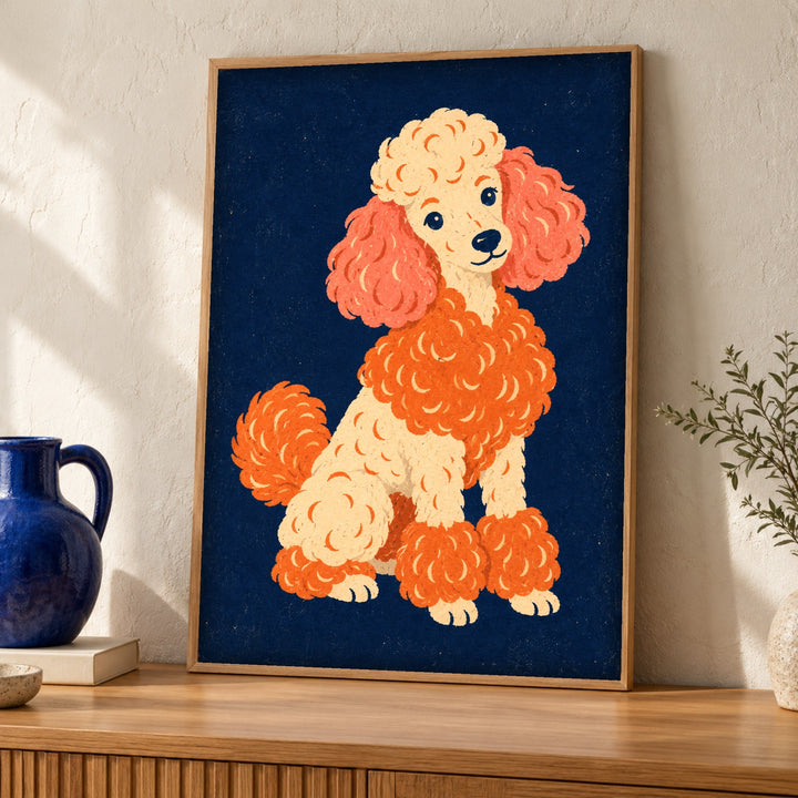 Dog wall art, Poodle portrait, Retro decor