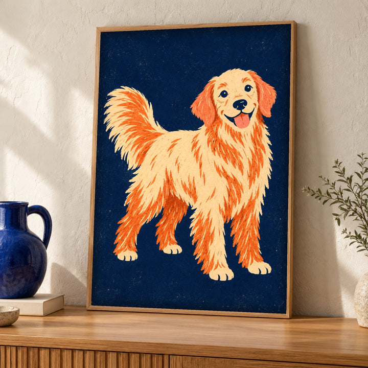Dog wall art, Golden Retriever, Retro poster