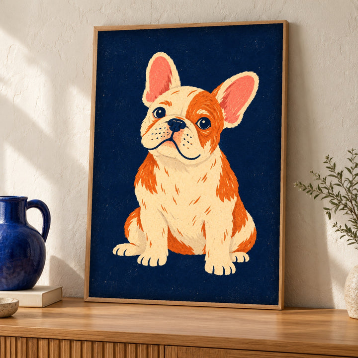 Dog wall art, French bulldog, Retro poster