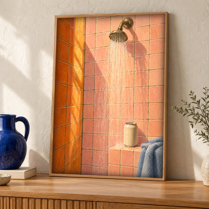 Bathroom wall art, Brass shower, Retro decor