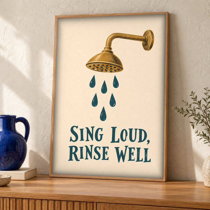 Bathroom wall art, Sing Loud Rinse Well, Retro Poster