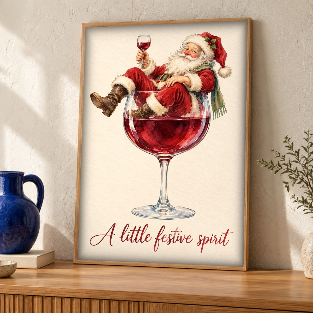 Christmas Wall Art — Santa Claus Raising a Glass — Framed room mockup
