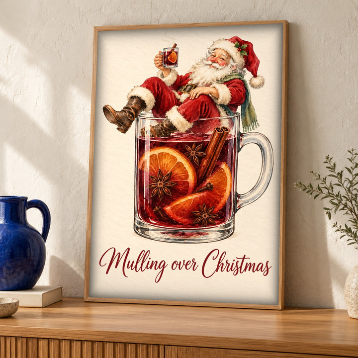 Christmas wall art, Santa Claus mulled wine, Kitchen print