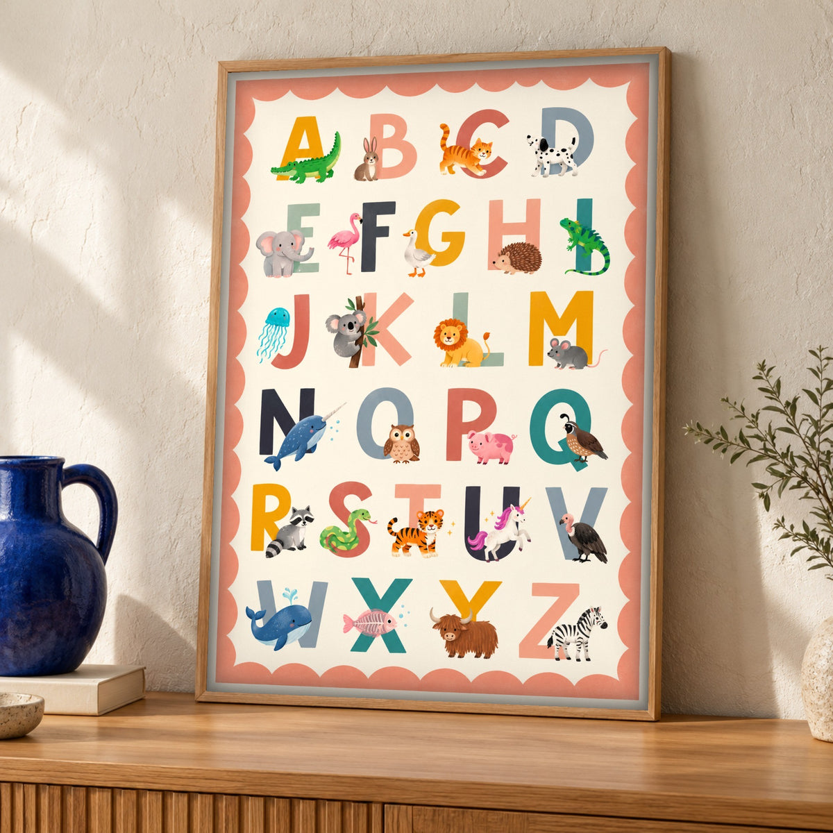 Animal Alphabet — A to Z Animals — Framed room mockup