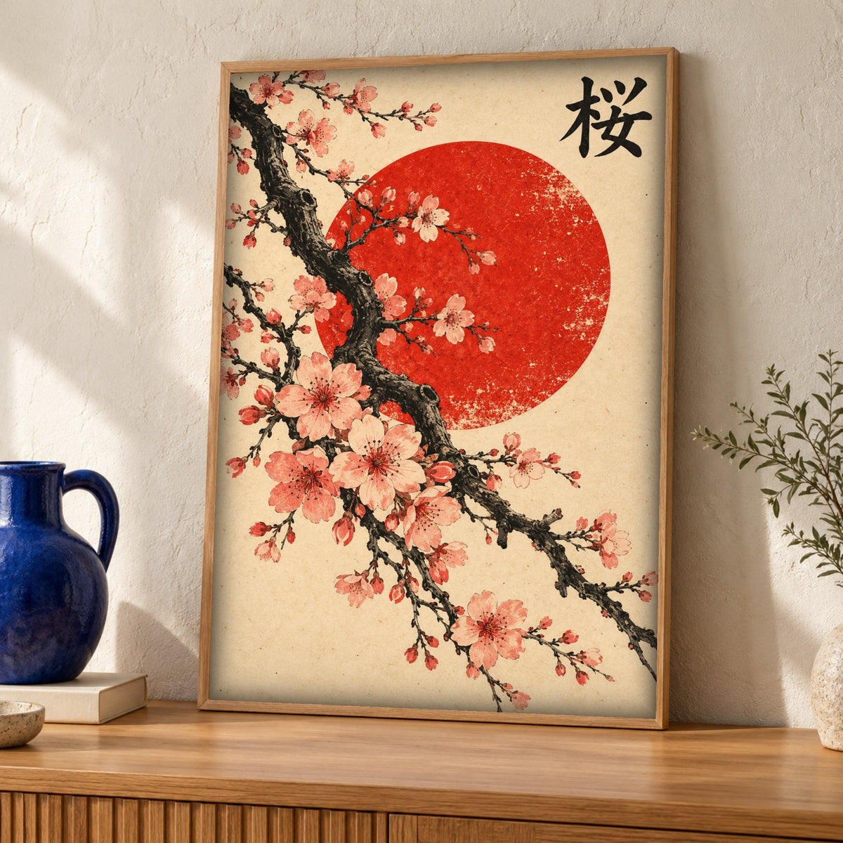 Japanese wall art — Sakura Cherry Blossoms — Framed room mockup