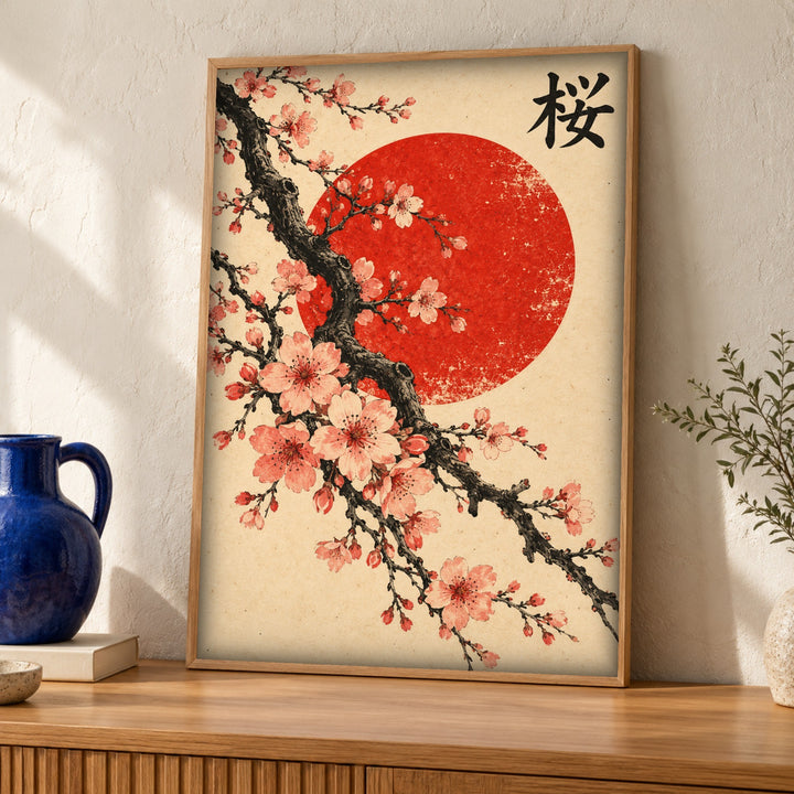 Japanese wall art, Sakura cherry blossoms, Botanical print