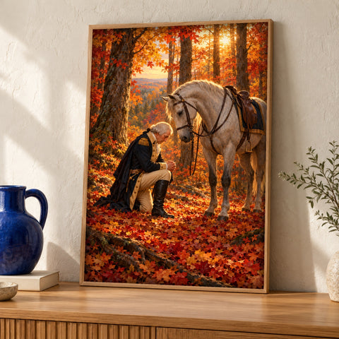 Christian wall art — George Washington in Prayer — Framed room mockup