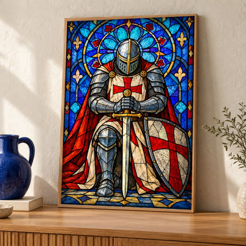 Knights Templar — Knight in Prayer — Framed room mockup