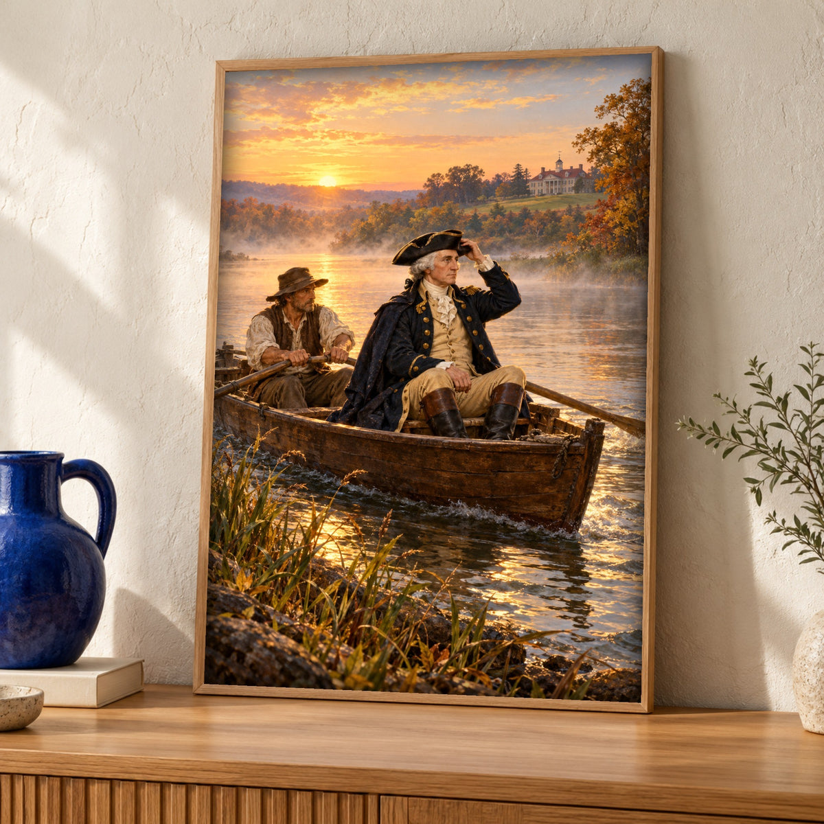 George Washington — A River Journey near Mount Vernon — Framed room mockup