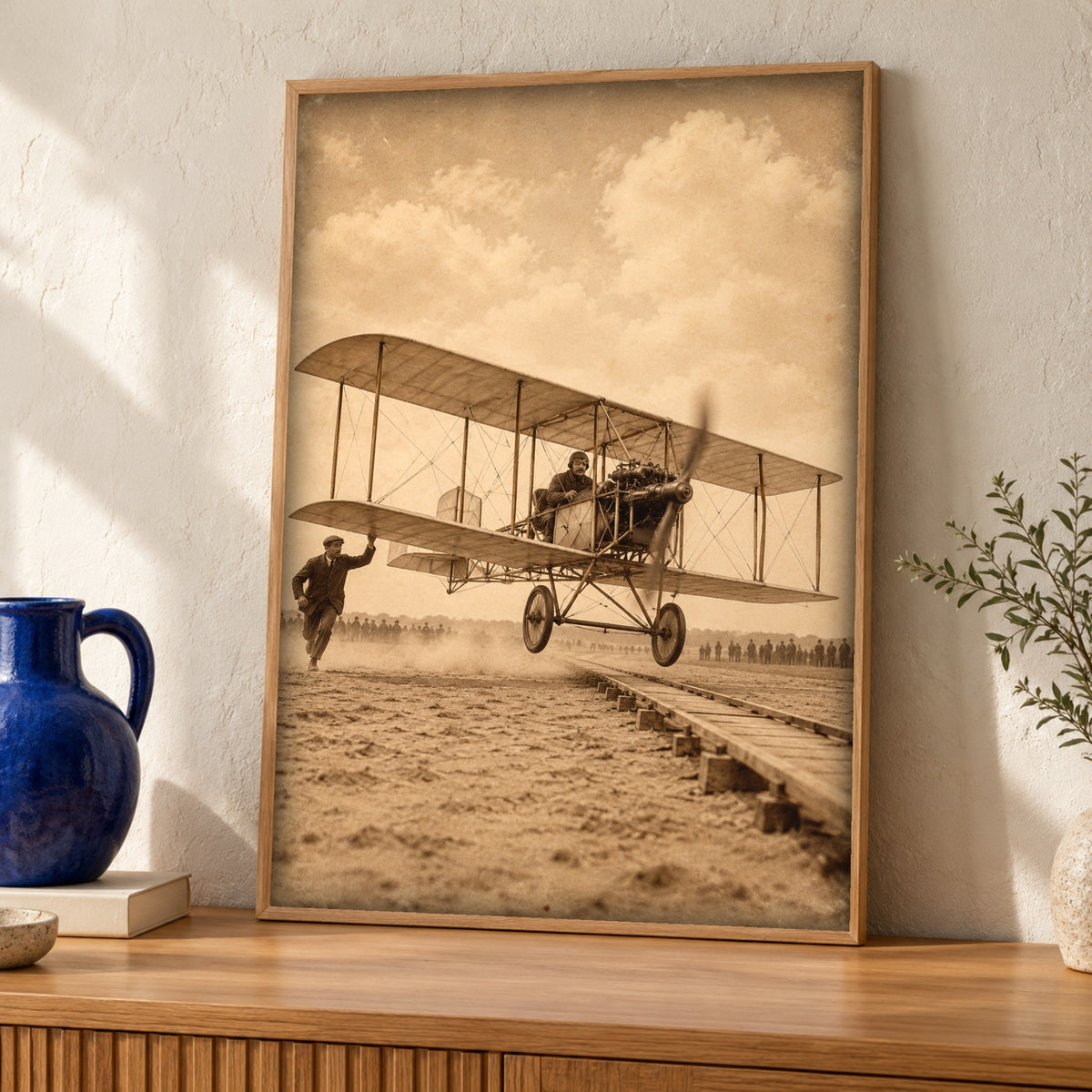 Aviation wall art — Pioneer Biplane — Framed room mockup