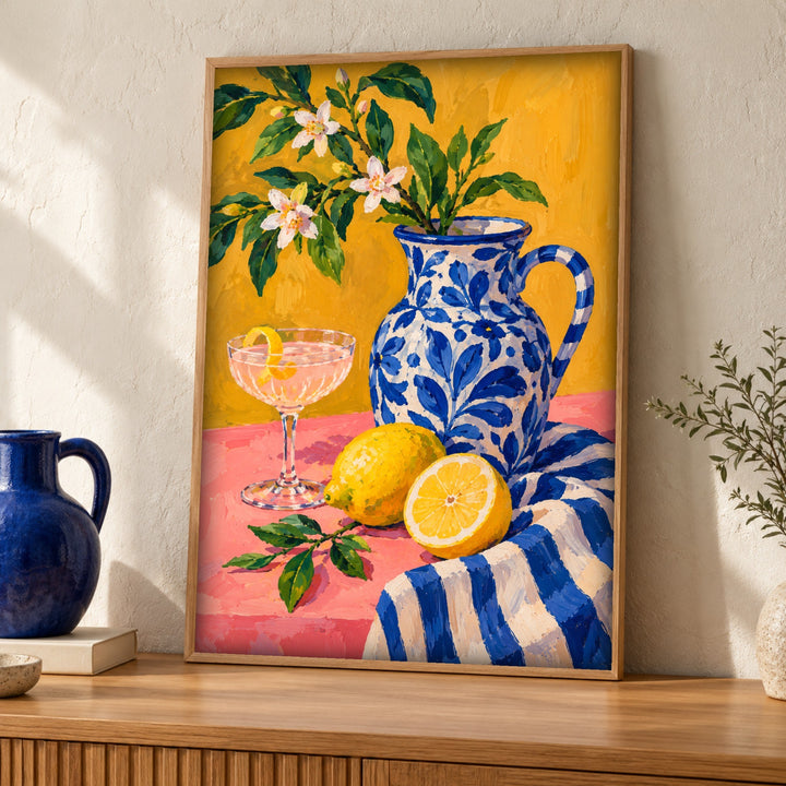 Botanical art print, Lemon still life, Kitchen decor