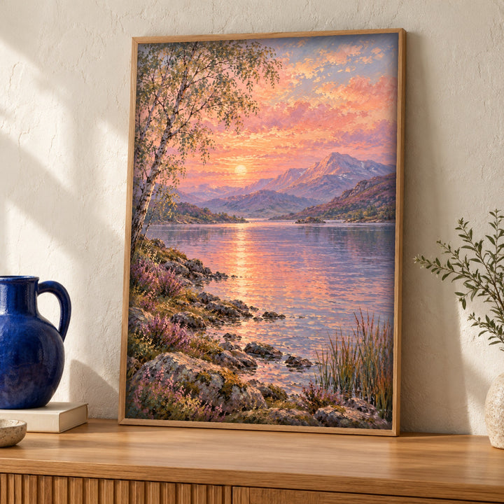 Landscape print, Mountain Lake Sunset, Nature Wall Art