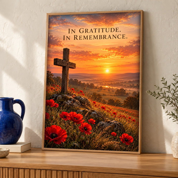Christian wall art, Remembrance Cross, Poppy Print