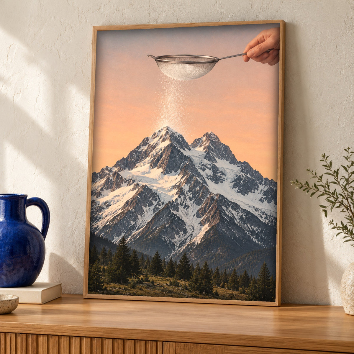 Mountain wall art — Sifted Snow — Framed room mockup
