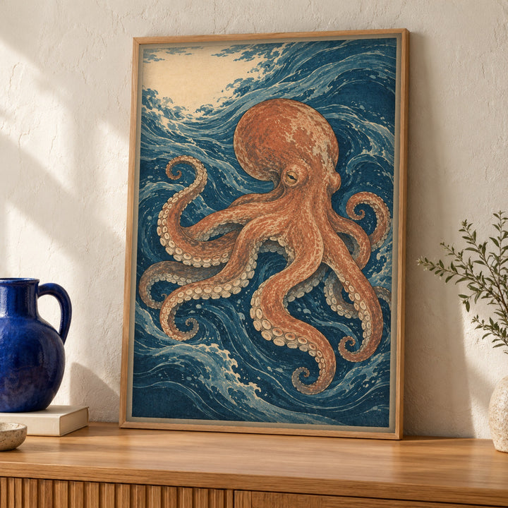 Japanese wall art, Octopus, Coastal Print