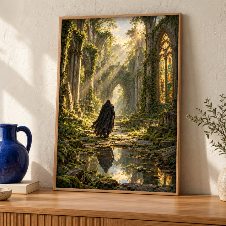 Christian wall art, Gothic Abbey Knight, Fantasy Print